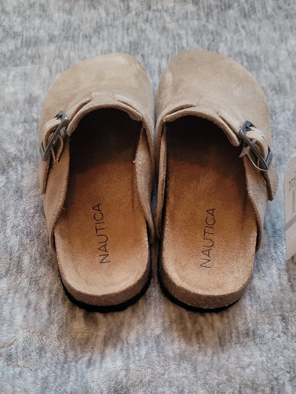 Nautica Kids Tan Suede Slip-On Clogs with Buckle Accent Size 13